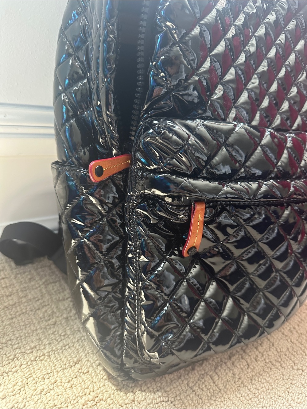 MZ Wallace Black Quilted Patent Backpack with Leather Pulls - Relisted - Picture 5 of 8